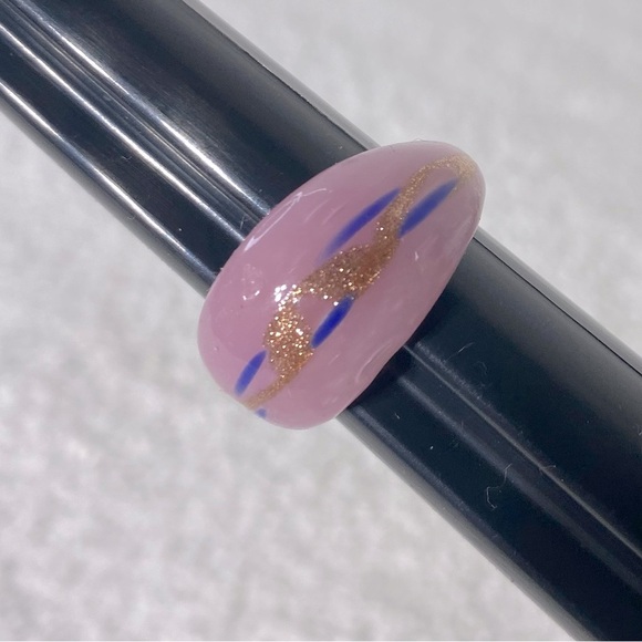 Vintage Art Glass Handmade Pink Gold Blue Band Ring - Picture 9 of 10
